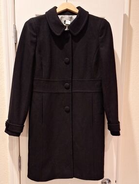 J. Crew - Black Wool Coat with Rounded Collar - 10